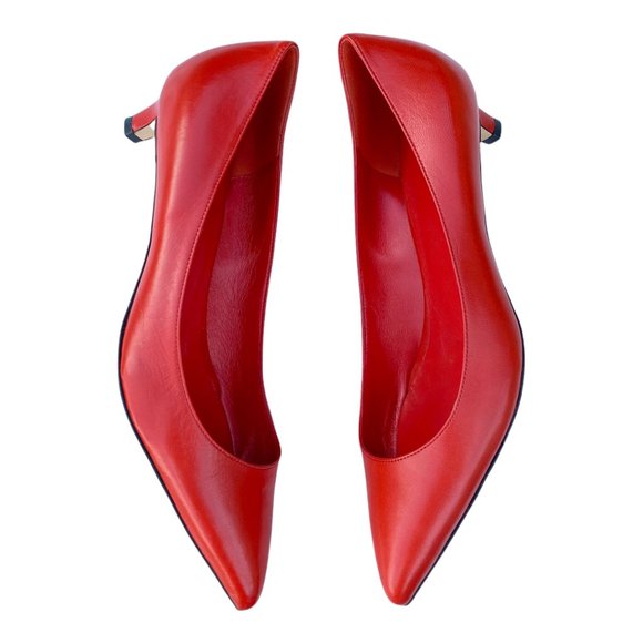 GUCCI Orange Red Oxidation Leather Gloria Kitten Heel Pumps Size 38.5 US 8.5 - Picture 8 of 15
